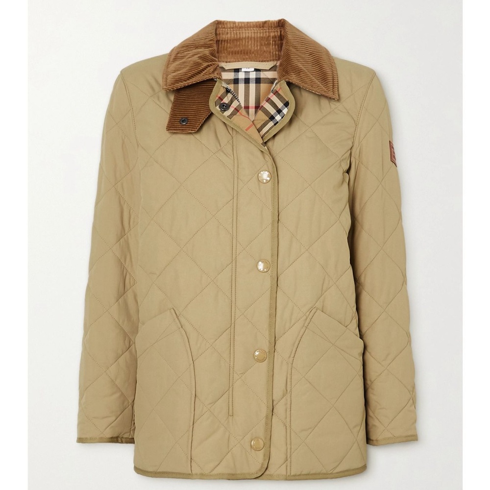 Burberry cotswold corduroy leather trimmed diamond quilted jacket